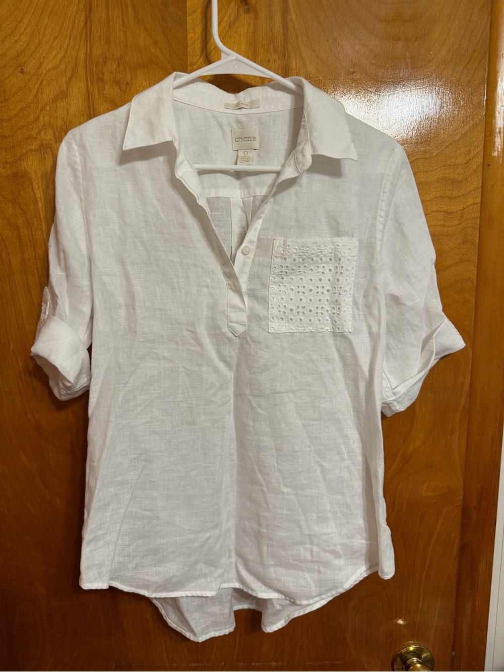 Chico's White Linen Button-Back Shirt
